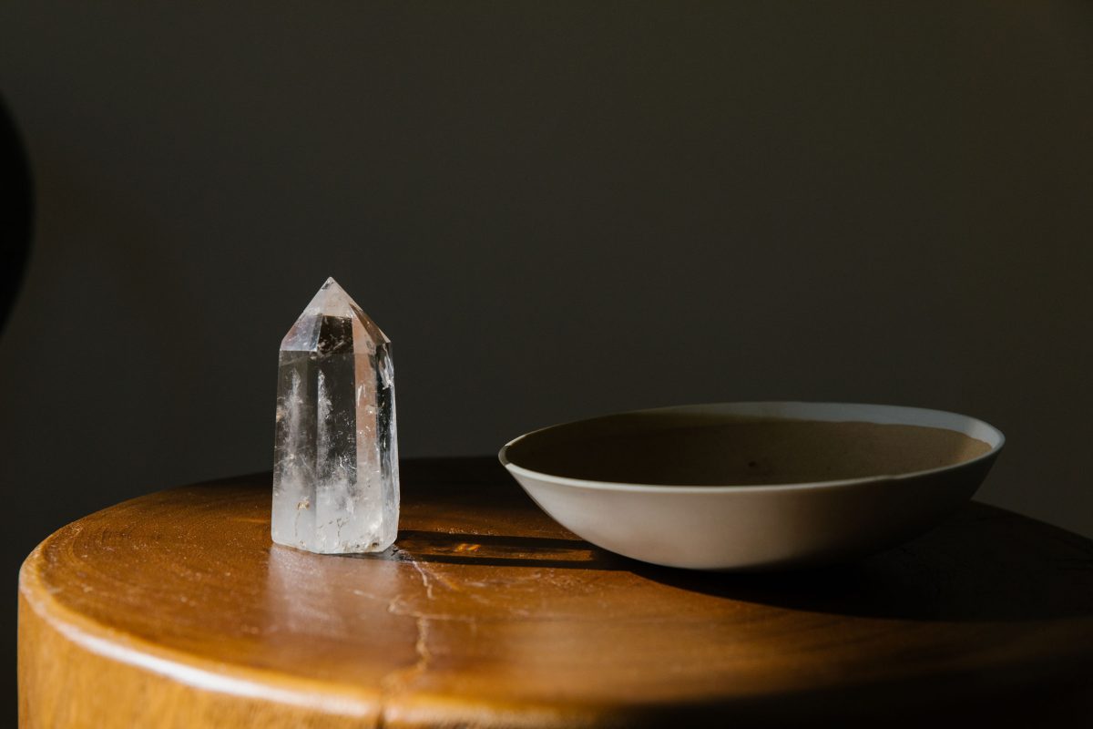 Crystal and bowl on side table