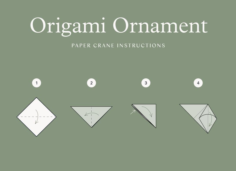 Origami Ornament Crane Steps 1 - 4