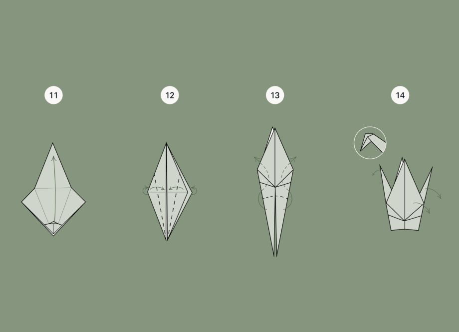 Origami Ornament Crane Steps 11 - 14