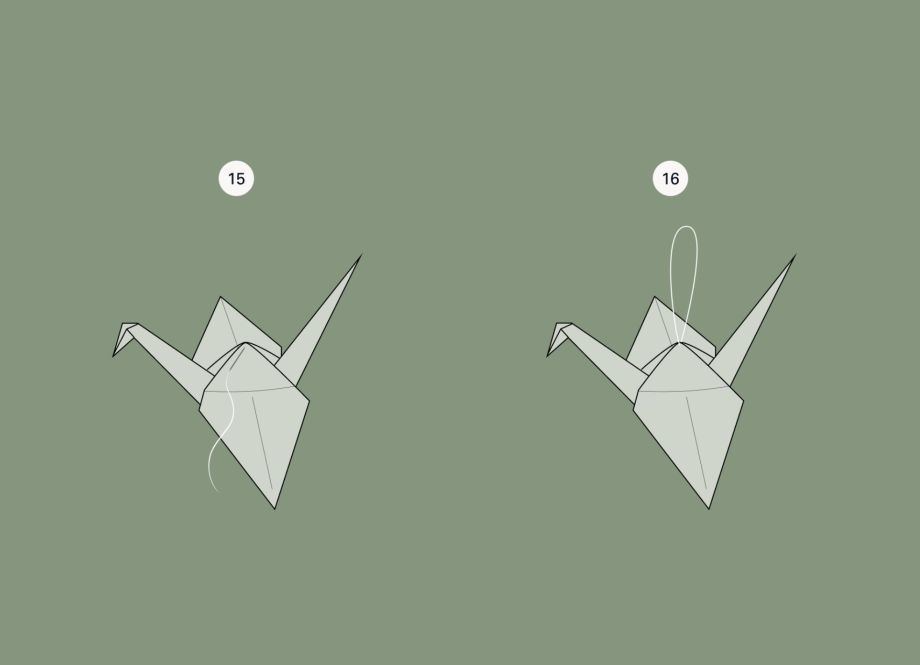 Origami Ornament Crane Steps 15 - 16